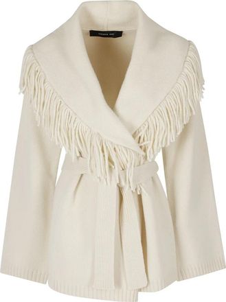 Federica Tosi Cardigan met ceintuur en franjes - Dames - Vesten - Wit - XS - Truien & Vesten