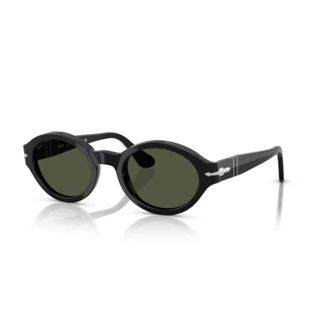 Persol 0po3378s Rounded Black Acetate Sunglasses with Dark Green Lenses
