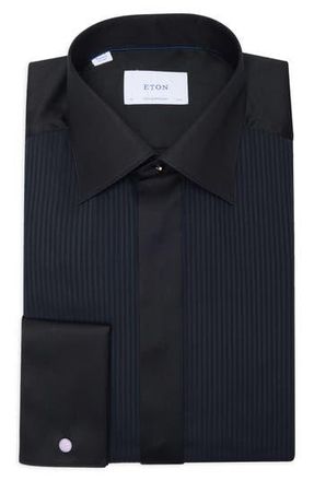 Eton Contemporary Fit Pleated Bib Front Dress Shirt in Black at Nordstrom Rack, Size 15.5