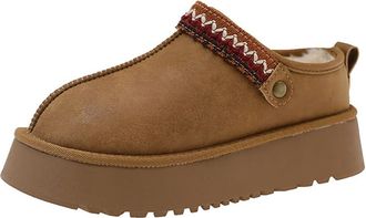 Generic Womens Fashion Suede Platform Slippers Winter Warm Cozy Fuzzy Plush Fur Lined House Shoes Casual Comfortable Slip-On Non-Slip Mini Ankle Boots Outdoor