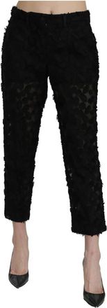 Dolce & Gabbana Zwarte Kanten Rechte Geknipte Hoge Taille Broek - Dames - Vrijetijds broeken - Zwart - L - Broeken