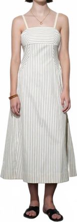 Greylin Lyla Gathered Side Sleeveless Stripe Midi Dress In Cream