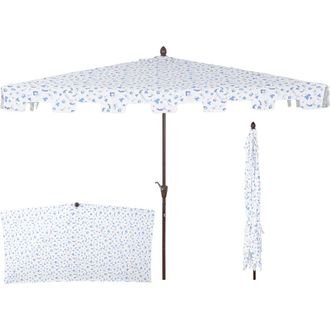 Jonathan Y Designs Sidney 9 ft. Classic MidCentury Rectangular Half Market Patio Umbrella with Crank, Wind Vent and UV Protection in Blue/white at Nordstrom