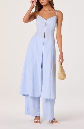 ASTR the Label Rena Longline Sleeveless Tunic in Blue Pinstripe at Nordstrom, Size X-Small