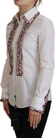 Dolce & Gabbana Womens White Lace Long Sleeves Ruffle Collar Top Cotton Elastane