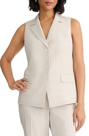 Jones New York Seersucker Stripe Vest in Natural Stone/Natural White at Nordstrom, Size 16