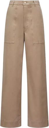 Moncler Gabardine broek met hoge taille en rechte pijpen - Dames - Straight fit broeken - Beige - M - Katoen - Broeken