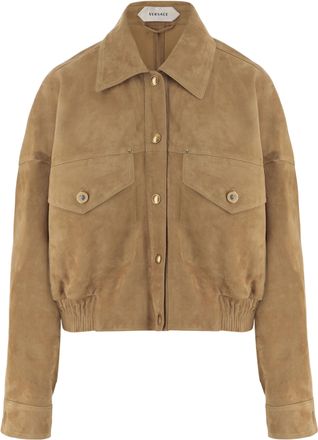 Versace Beige Suede Pointed Collar Elasticated Hem Jacket