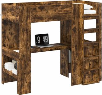 vidaXL Estructura De Litera Con Escritorio Roble Ahumado 100 X 200 Cm Vidaxl