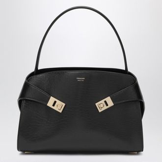 Ferragamo Black Leather Hug M Handbag