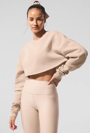 Alo | Extreme Cropped Pullover Top in Macadamia, Size: Medium