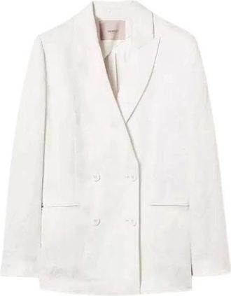 Twinset Satijnen Jacquard Blazer - Dames - Blazers - Wit - S - Satijn - Jassen