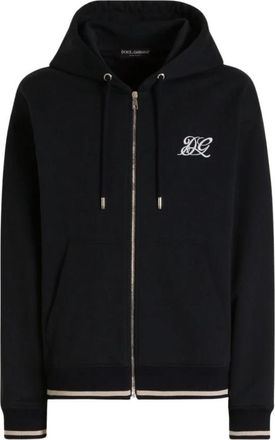 Dolce & Gabbana Logo Plaque Hoodie - Heren - Vesten met rits - Blauw - L - Katoen - Hoodies & sweatvesten