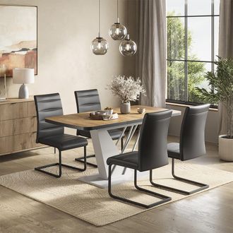 Vicco Set De Mesa De Comedor Fenaro, Roble Dorado/blanco, 120 X 80 Cm Con 4 Sillas De Comedor, Negro, Vicco