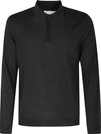 Roberto Collina Button-Down Long-Sleeve Merino Wool Polo Shirt