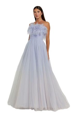 Mac Duggal Womens Ombre Strapless Ombre Feather Tulle Gown in Blue Ombre at Nordstrom, Size 14