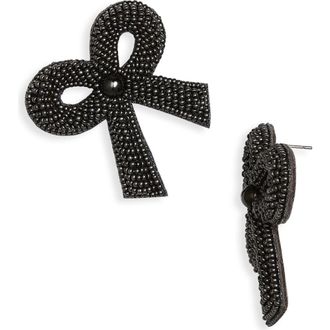 Deepa Gurnani Kane Beaded Bow Drop Earrings in Gunmetal at Nordstrom Rack
