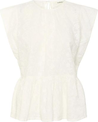 Soaked In Luxury Geborduurde witte top - Dames - Blouses - Wit - M - Katoen - Overhemden