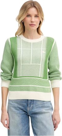 Lacoste Tennis Court Graphic Sweater - Dames - Ronde hals truien - Groen - XS - Katoen - Truien & Vesten