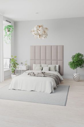 Aspire Home Accents EasyMount Wall Mounted Upholstered Panels, Modular DIY Headboard in Eire Linen Fabric (Pack of 4) in Off-White
