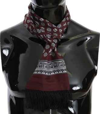 Dolce & Gabbana Bordeau Leeuw Bloemenprint Kwastensjaal