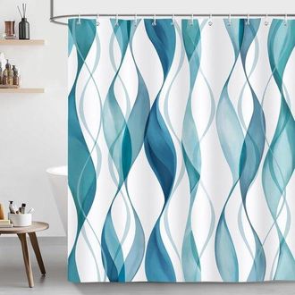 OEM Cortina De Ducha Geom&eacute;trica - Impermeable - 1 Pieza - Azul Verdoso - 180x180 Cm