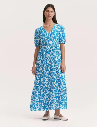 Finery Sabine Floral Tiered Midi Dress in Blue Flowers at Nordstrom, Size 18