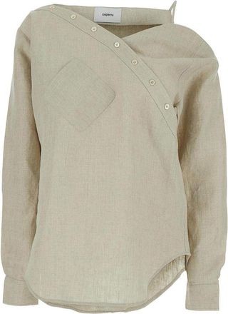 Coperni Asymmetric Blouse In Beige Linen