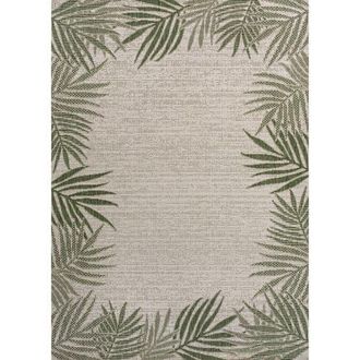 Jonathan Y Designs Isla Coastal Cottage Palm Frond Border Indoor/Outdoor Area Rug in Green/cream at Nordstrom, Size 4Ft 0In X 6Ft 0In
