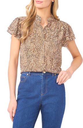 CeCe by Cynthia Steffe Leopard Print Chiffon Button-Up Shirt in Dune at Nordstrom, Size X-Small