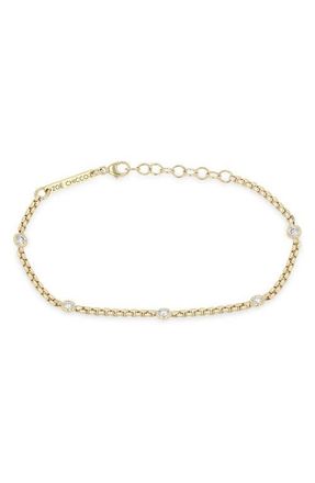 Zo&euml; Chicco 14K Gold Floating Diamond Small Box Chain Station Bracelet in 14K Yellow Gold at Nordstrom, Size 7