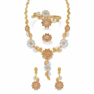 Palm Beach Jewelry Crystal Tri-Tone Goldtone, SIlvertone and Rosetone 4 Pc Floral Necklace Set 17