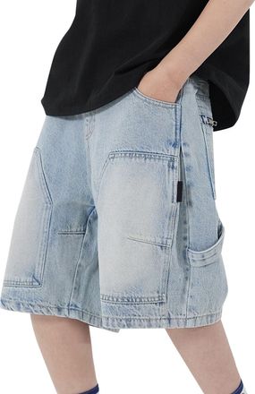 Generic Teen Boys Jeans Cargo Baggy Pants Gradient Stretchy Straight Regular Clothes High Waist Denim Shorts Summer Loose Leg Kids Cute Aesthetic School Unifo