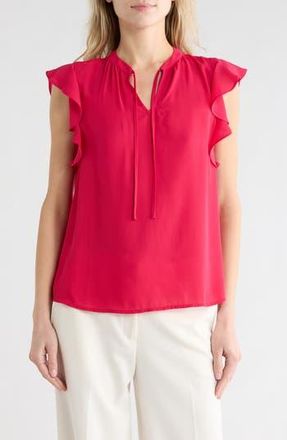 Nordstrom Rack Tie Neck Ruffle Cap Sleeve Top in Red Jazzy at Nordstrom Rack, Size X-Small