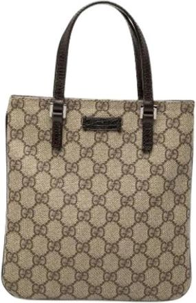 Gucci Pre-owned Coated Canvas Tote Bag - Dames - Vintage Shopper - Beige - ONE Size - Leer - Vintage