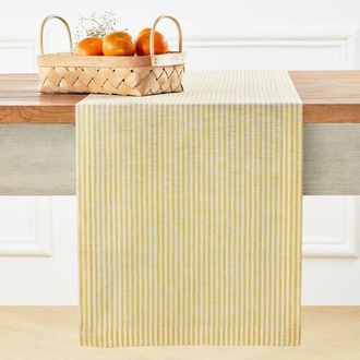 Solino Home Linen Table Runner for Dining Table, Holiday and Everyday Table Decor - Narrow Stripe in Spicy Mustard And White at Nordstrom, Size Medium