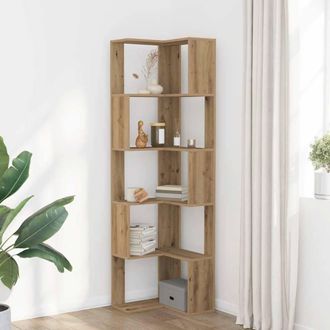 Berkfield Home Elegant Corner Bookcase 5-Tier Artisian Oak 50x50x179 cm Engineer in Brown | Size: 50 x 50 x 179 cm