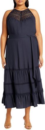 City Chic Alessia Sleeveless A-Line Dress in Navy at Nordstrom, Size Xxl