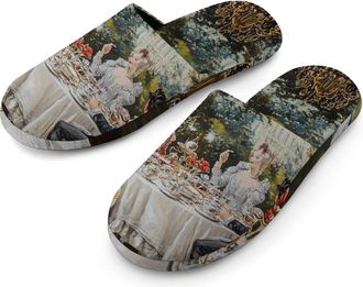 Generic European Court Meeting Party Painting Mens Slippers Flannel Warm House Shoes with Rubber Anti-Slip Sole Slip On for Home Outdoor