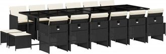 vidaXL Set De Muebles Jard&iacute;n 17 Pzas Con Cojines Rat&aacute;n Sint&eacute;tico Negro Vidaxl
