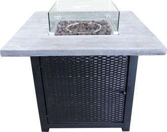 Teamson Home Mesa Y Brasero De Gas Propano En Rat&aacute;n Para Jard&iacute;n, Quemador Para Exteriores, Hoguera Sin Humo, Calentador De Muebles De Patio Con Pantalla De Vidrio,