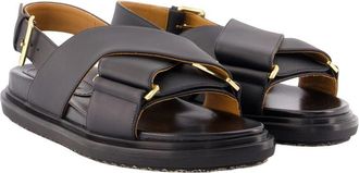 Marni Womens Criss-Cross Leather Sandals Black Calfskin