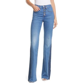 Veronica Beard Kiley High Waist Inset Hem Wide Leg Jeans in Two Tone at Nordstrom, Size 25