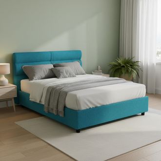 Dmora Cama Doble Briatico, Cama Doble Con Colch&oacute;n Incluido, Desenfundable Made In Italy, Contenedor, Azul