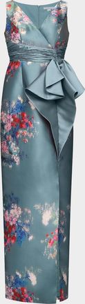 Kay Unger Kathleen Mikado Floral Column Gown