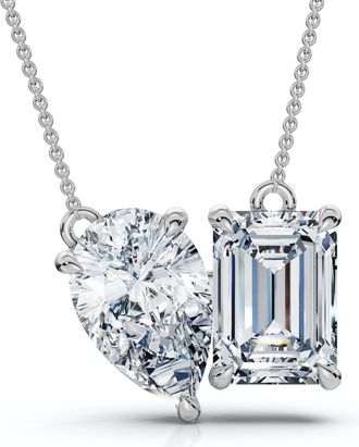 Pompeii3 2Ct Toi Et Moi Pear and Emerald Diamond Pendant 14k Gold 18 Necklace Lab Grown