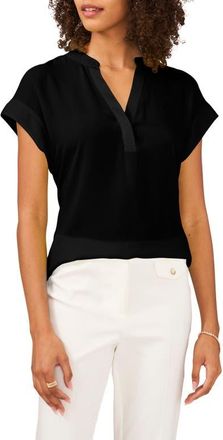 Chaus Split Neck Georgette Blouse in Black at Nordstrom, Size Small