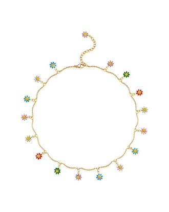 Liv Oliver 18K Plated Enamel Flower Drape Necklace