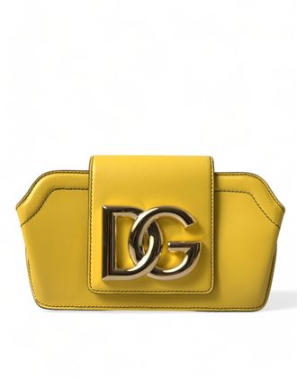 Dolce & Gabbana Womens Yellow Smooth Leather Dg Logo Clutch Crossbody Case Bag Calfskin