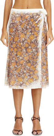 Diesel Floral-print midi wrap skirt in linen knit - Skirts - Woman - Brown